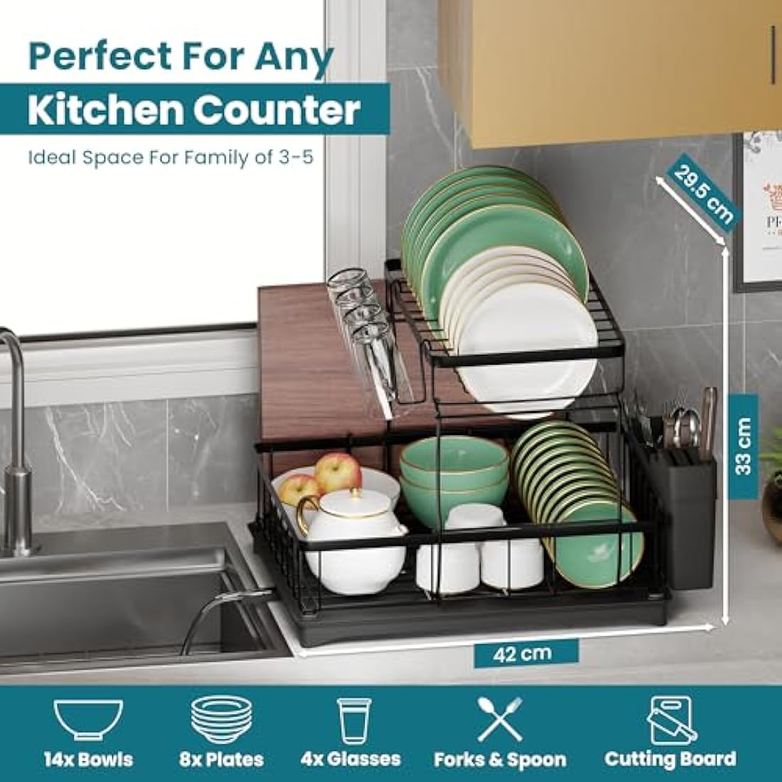 Prime Feel 2-Tier Dish Drying Rack – Rustproof Stainless Steel Kitchen Drainer