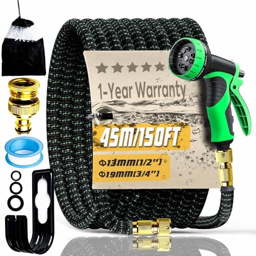 150FT Expandable Garden Hose Set with 10-Pattern Spray Nozzle