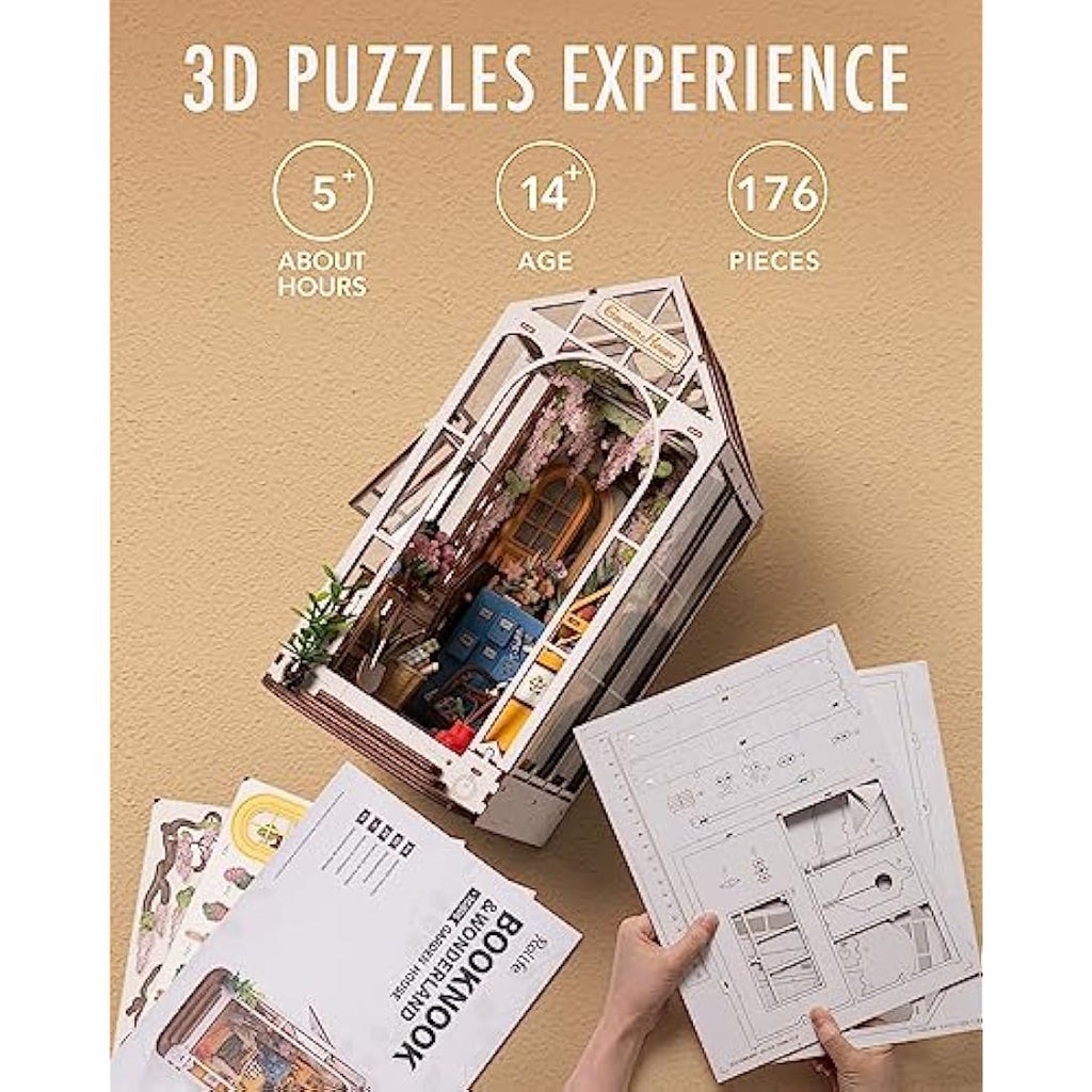 Rolife Gardenhouse Book Nook Kit – DIY 3D Miniature House with LED Lights