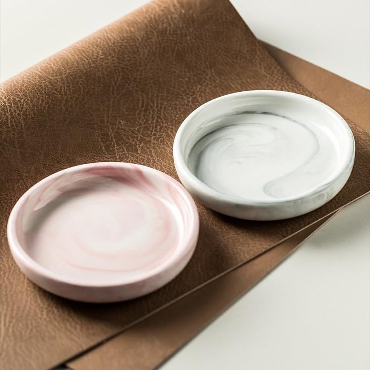 Round Marble Soap Tray, Small Ceramic Soap Dish, Cute Trinket Plate Pink - image 4