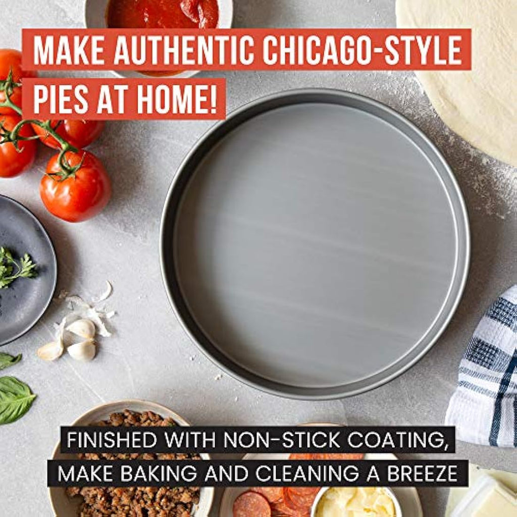 Chef Pomodoro 12-Inch Chicago Deep Dish Pizza Pan | Hard Anodized Aluminum
