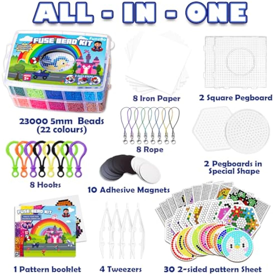 FunzBo Fuse Beads Kit – 23000 Piece 5mm Melty Bead Arts and Crafts Set