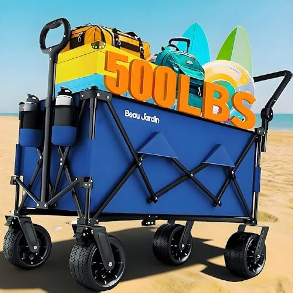 Beau Jardin XXL Folding Wagon – Heavy Duty 220L All-Terrain Beach Cart