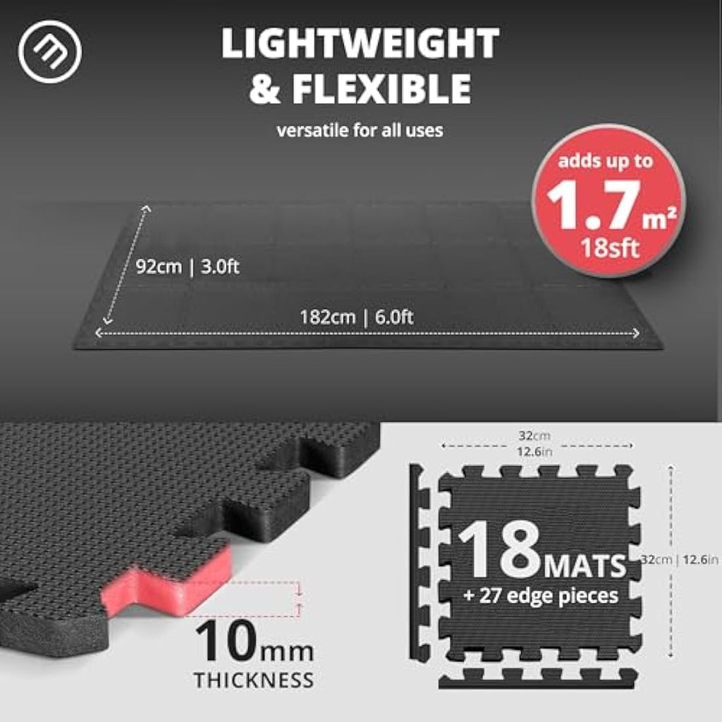 Interlocking EVA Foam Gym Floor Mats | 18 Piece Puzzle Set