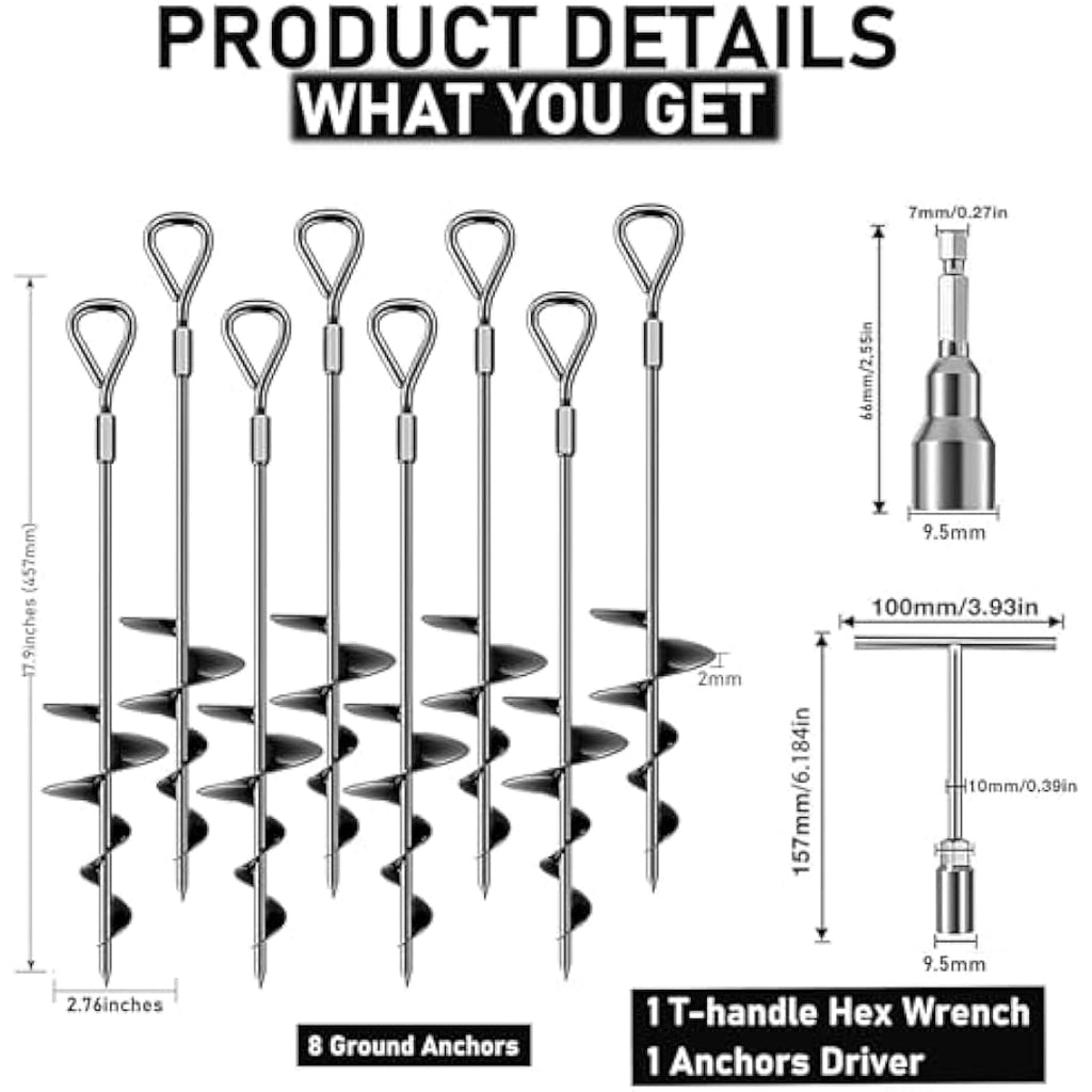 8 Pack Heavy Duty Ground Anchors – 45cm Steel Trampoline Pegs