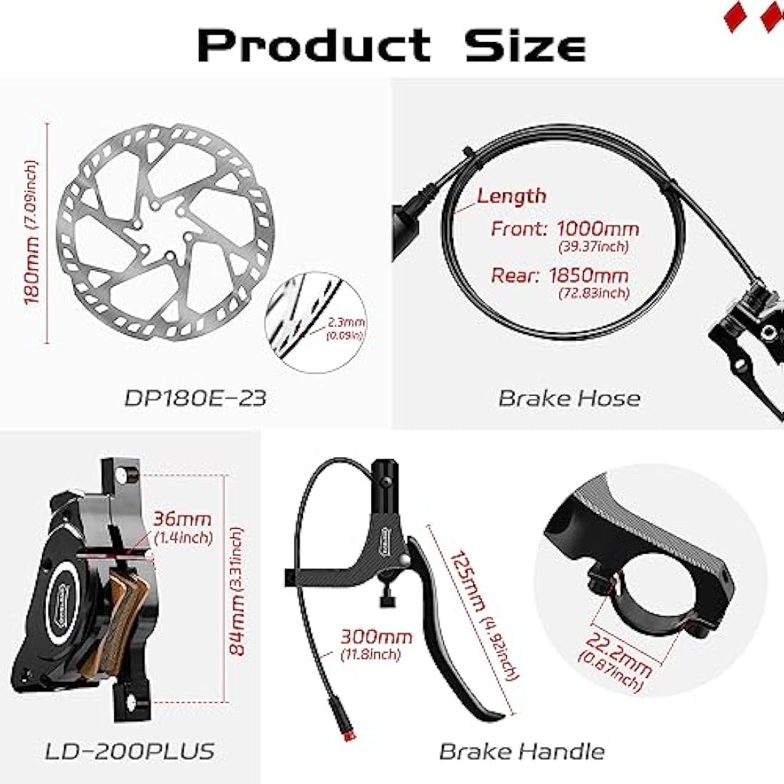 DYISLAND E-Bike Hydraulic Disc Brake Set | 4-Piston Kit with 180mm Rotors