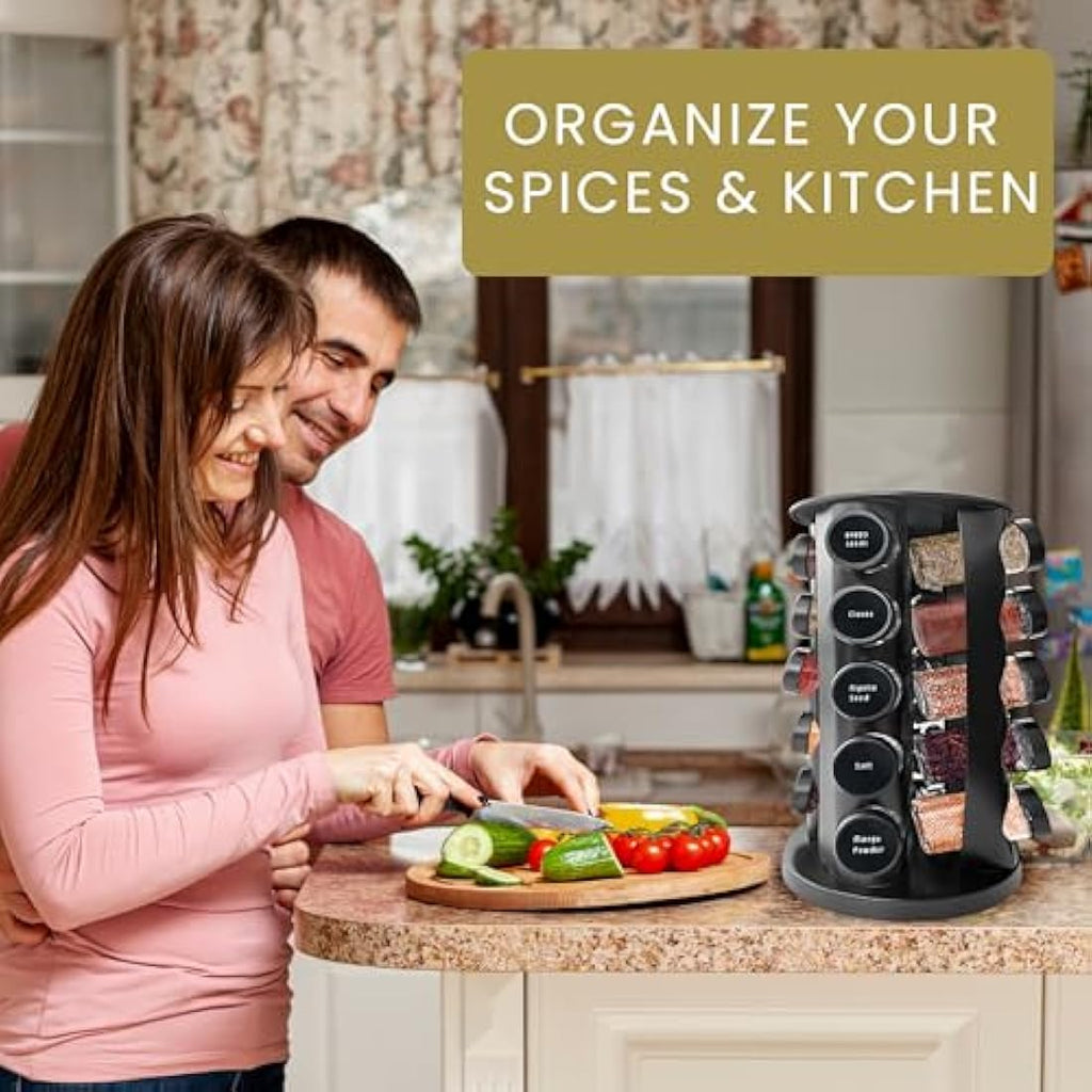 Rotating Spice Rack – 20 Glass Jars Stainless Steel Organizer