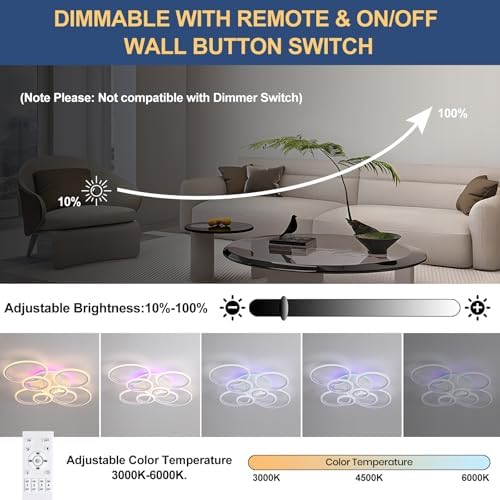 ZAITINZ Modern LED Ceiling Light – 8-Ring 80W Dimmable Acrylic Chandelier