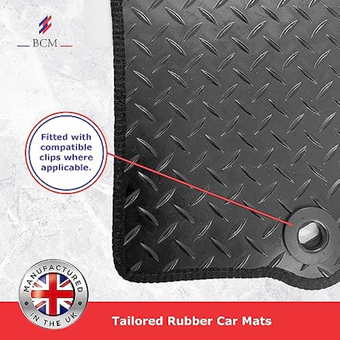 BCM Hyundai Kona 2017-Onward Tailored 3mm Rubber Car Floor Mats - 4pc