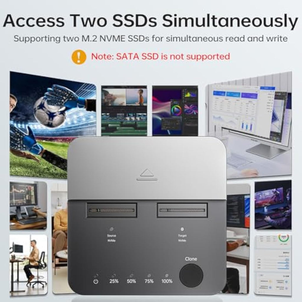 SSK Dual Bay M.2 NVMe SSD Cloner | 20Gbps USB 3.2 Gen 2x2 Docking Station