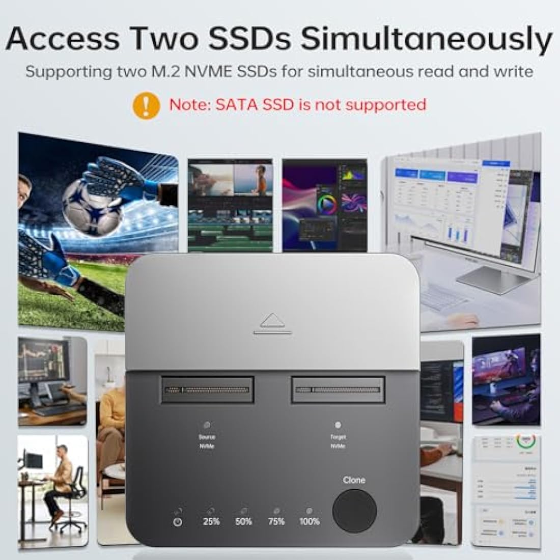 SSK Dual Bay M.2 NVMe SSD Cloner | 20Gbps USB 3.2 Gen 2x2 Docking Station