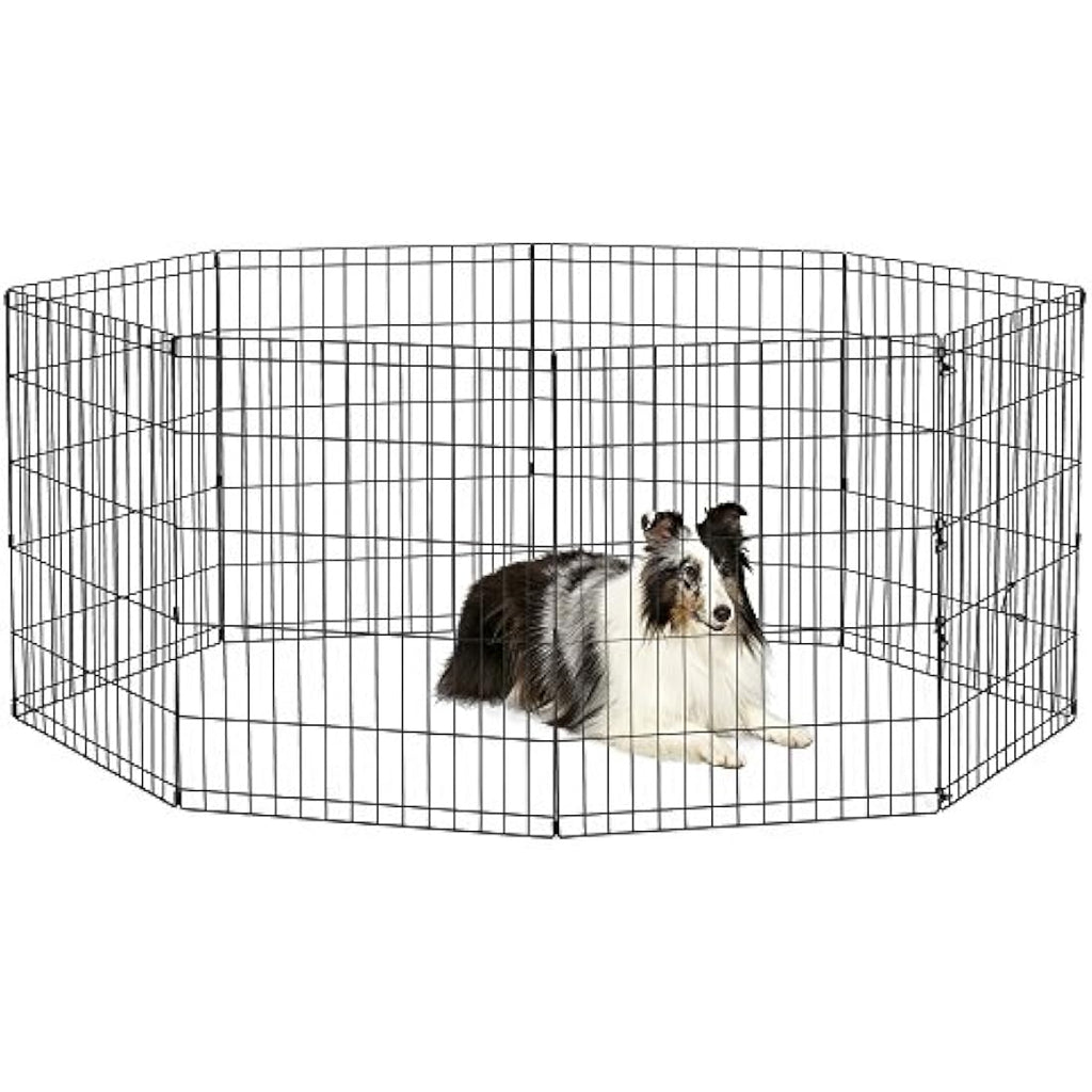 New World Metal Dog Exercise Pen | 76cm Black Portable Pet Playpen