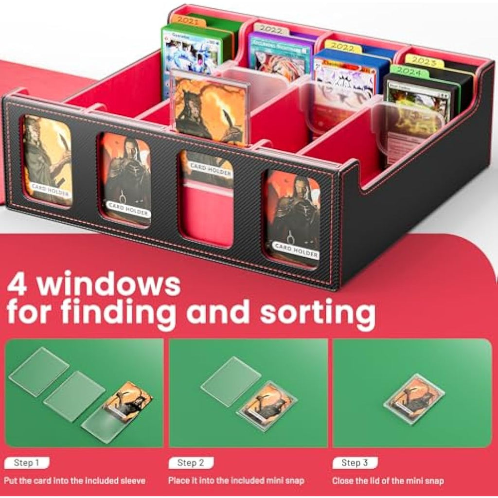 Hot Bee MTG Card Storage Box | 2400+ Deck Case PU Leather - Red