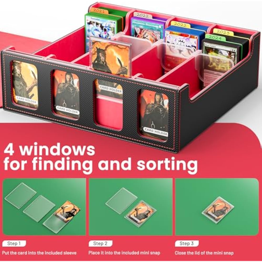 Hot Bee MTG Card Storage Box | 2400+ Deck Case PU Leather - Red