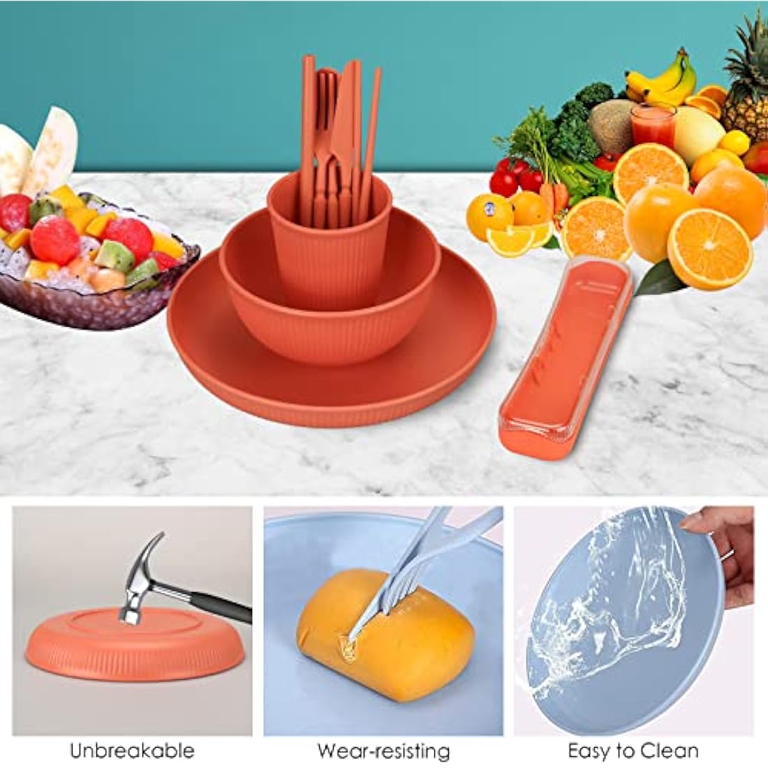 66-Piece Unbreakable Plastic Tableware Set for 6 People