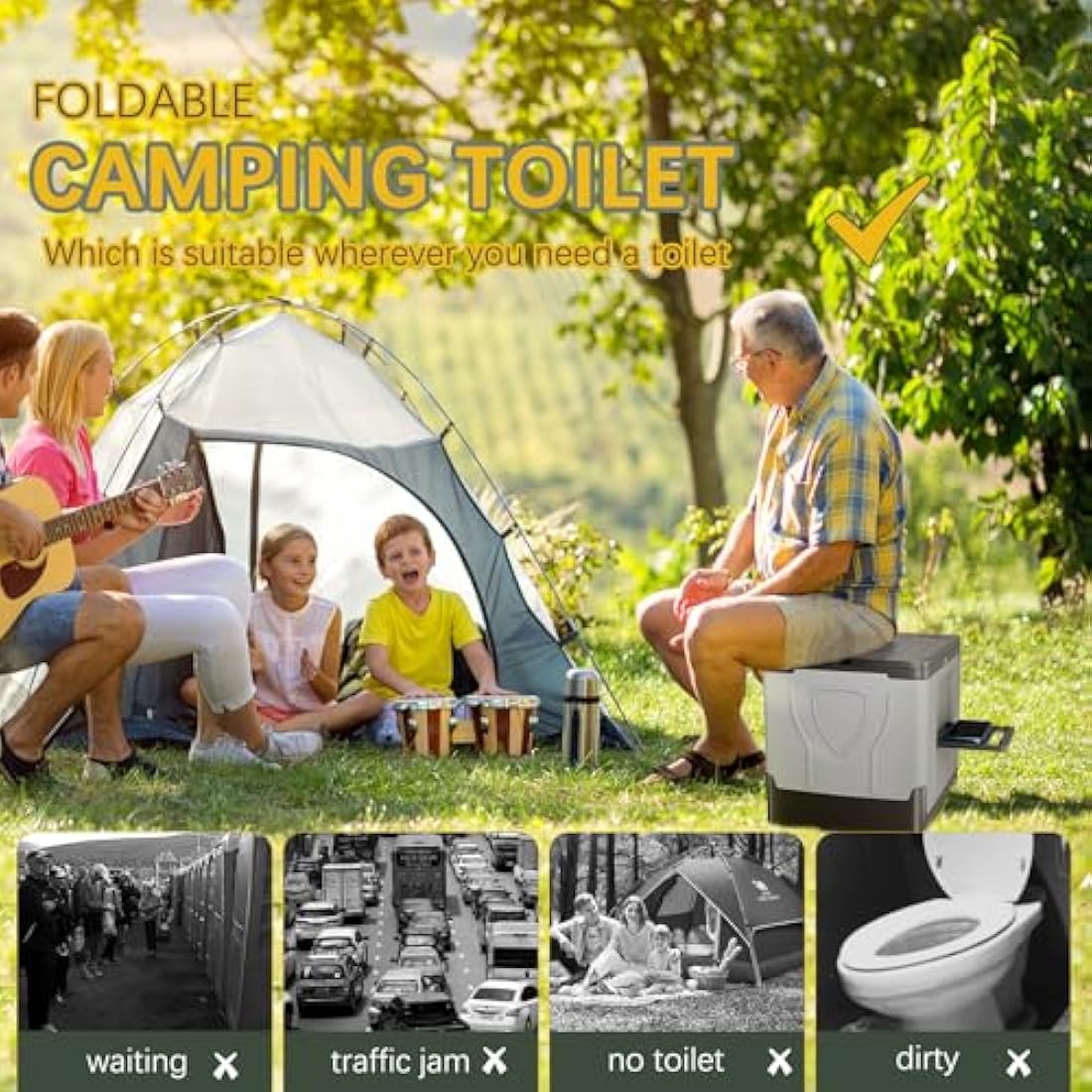 Congumi Portable Folding Camping Toilet with Paper and Phone Holder