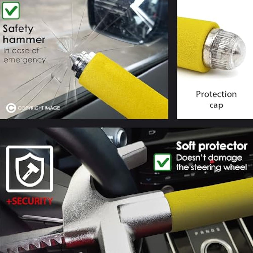 KRASER Steering Wheel Lock – High Security Anti-Theft Bar with Hammer