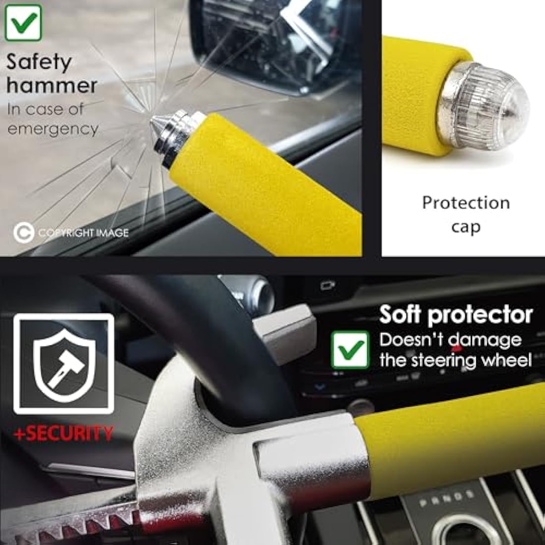 KRASER Steering Wheel Lock – High Security Anti-Theft Bar with Hammer