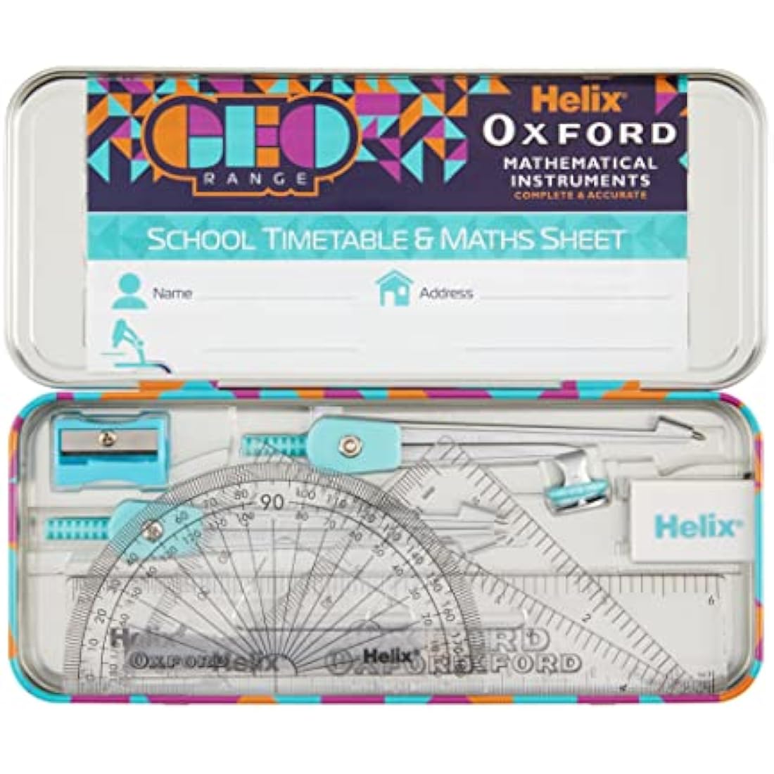 Helix Oxford Geo Maths and Stationery Set – Orange Geometric Design