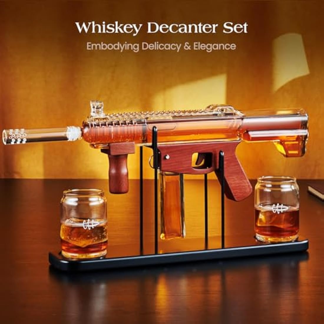 Kollea Gun Whiskey Decanter Set | Lead-Free Glass with Bullet Glasses