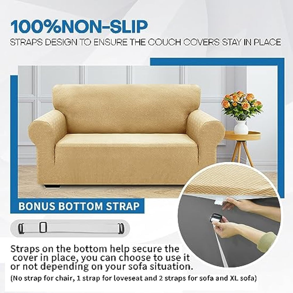 XINEAGE Stretch Jacquard 2 Seater Sofa Cover | Washable Beige Slipcover