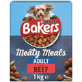 Bakers Meaty Meals Beef Dry Dog Food - 1kg Adult Kibble (Pack of 4)