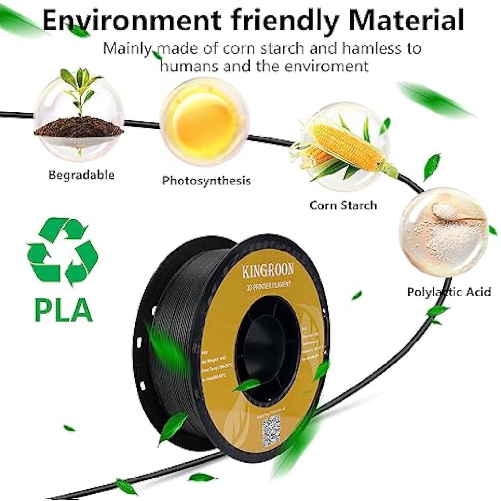 Kingroon PLA Filament 1.75mm – 10KG Bulk 3D Printing Material, Black