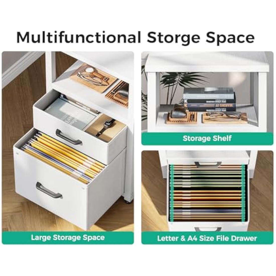 Coleshome L-Shaped Computer Desk with Power Outlet and 6 Drawers, White