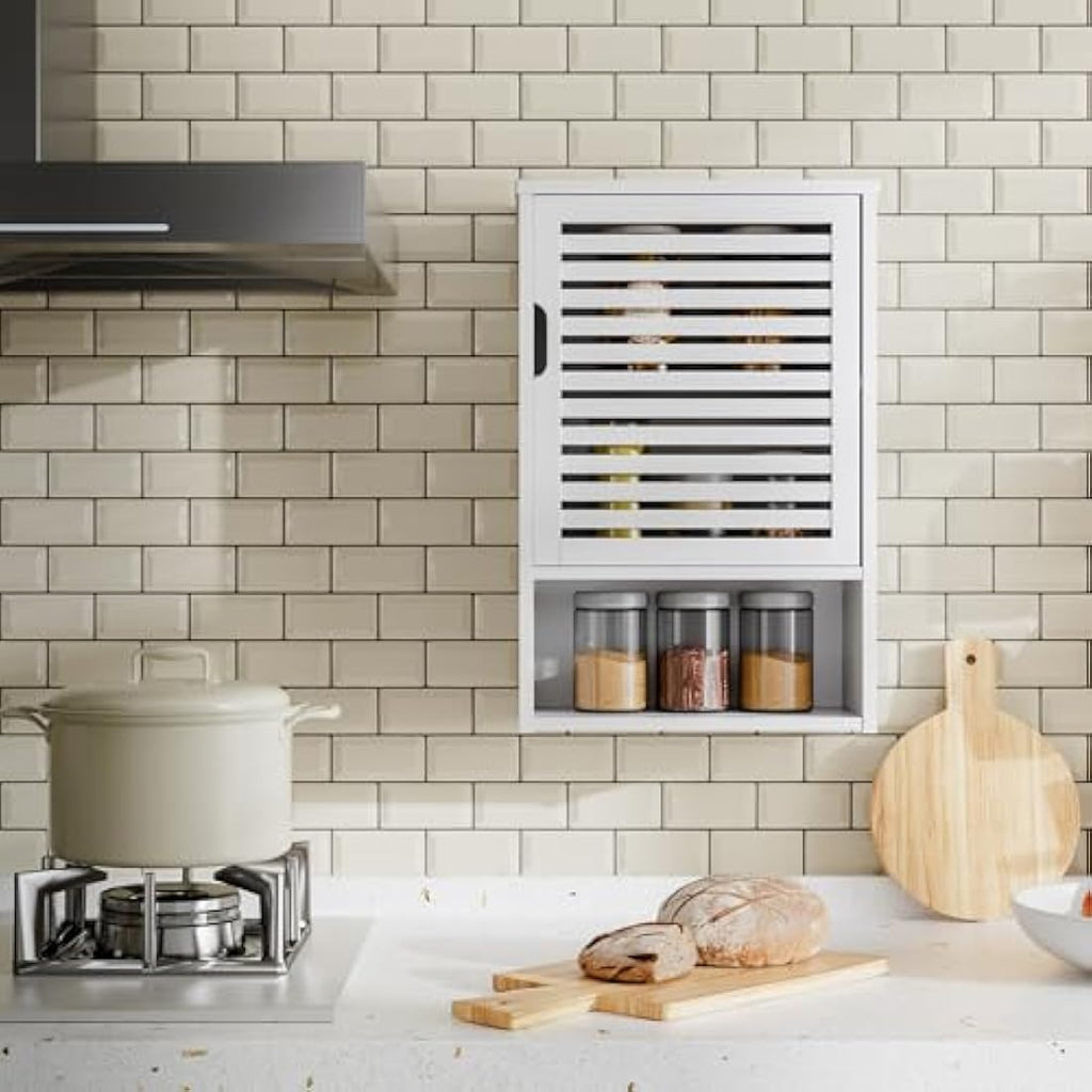 HITNET White Bamboo Bathroom Wall Cabinet | Hanging Medicine Cupboard