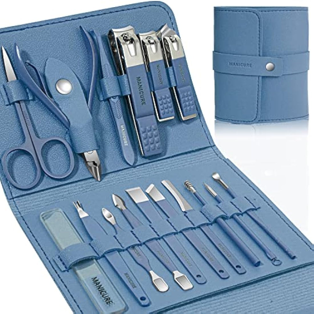 16-Piece Stainless Steel Manicure Set & Pedicure Kit - Blue