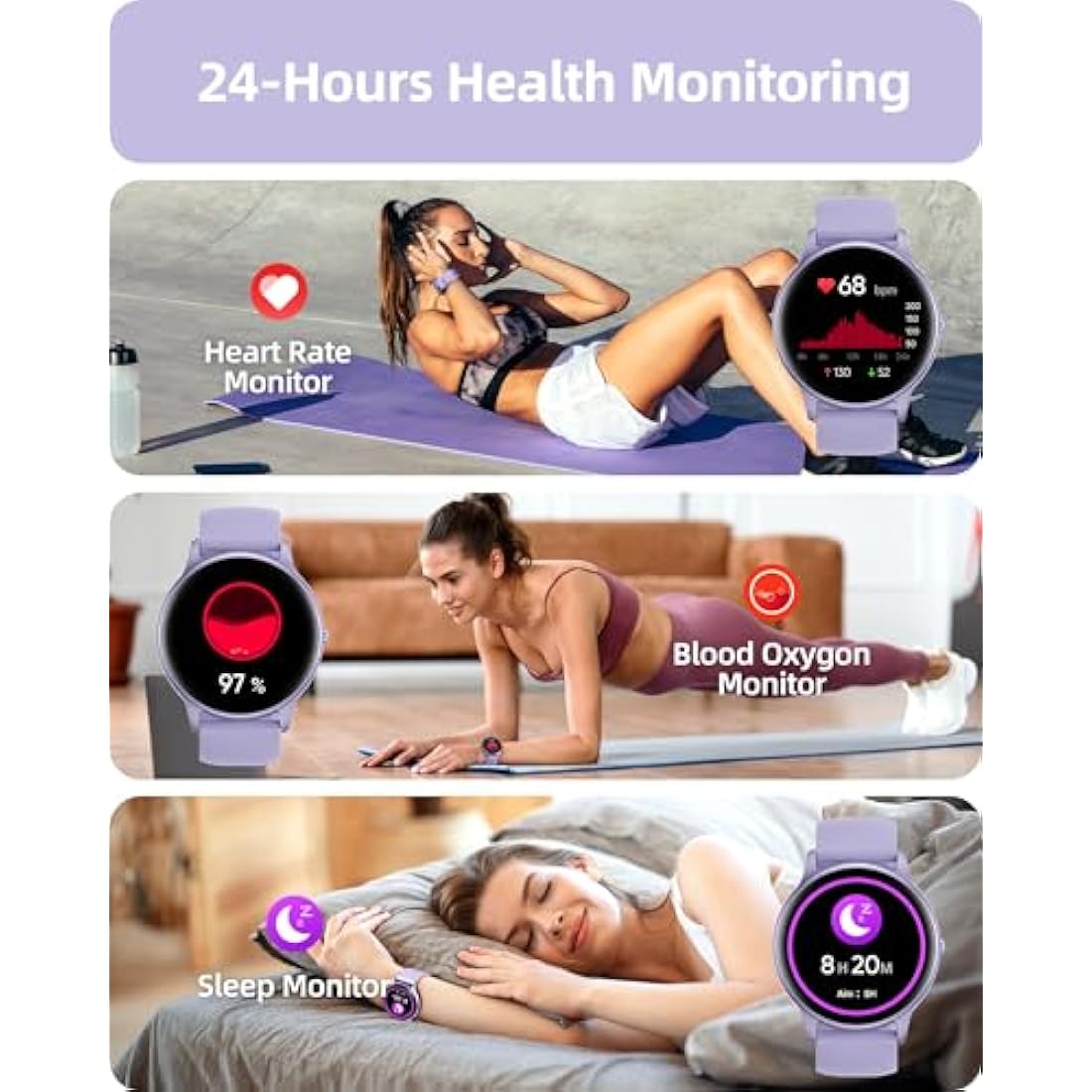 Parsonver Smart Watch with Bluetooth Call - IP68 Fitness Tracker, Purple