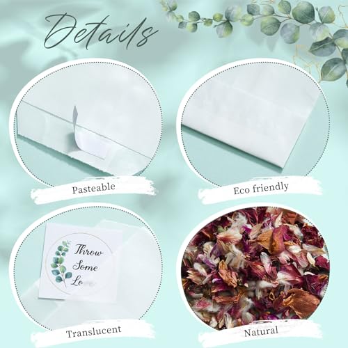 Tenare Wedding Confetti Kit | 100 Sets Dried Rose Petals & Glassine Bags