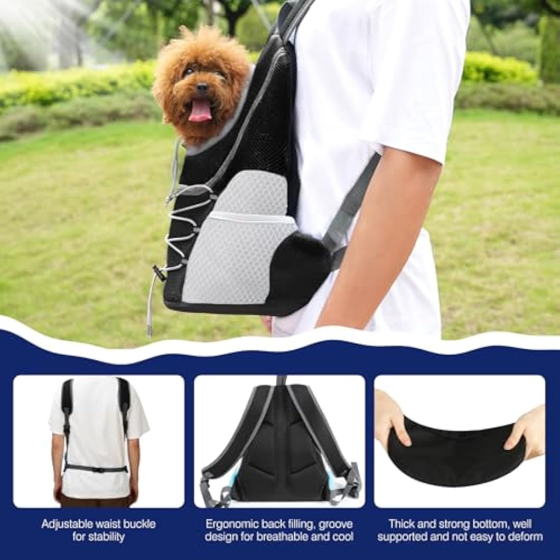 Pawaboo Small Dog Carrier Backpack | Breathable Mesh Front Pack - Black