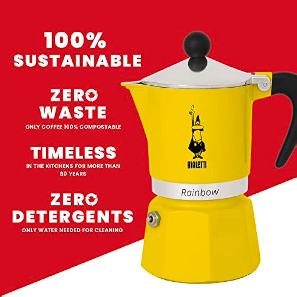 Bialetti Rainbow Caffettiera Moka in Alluminio, Giallo – 6 Tazze