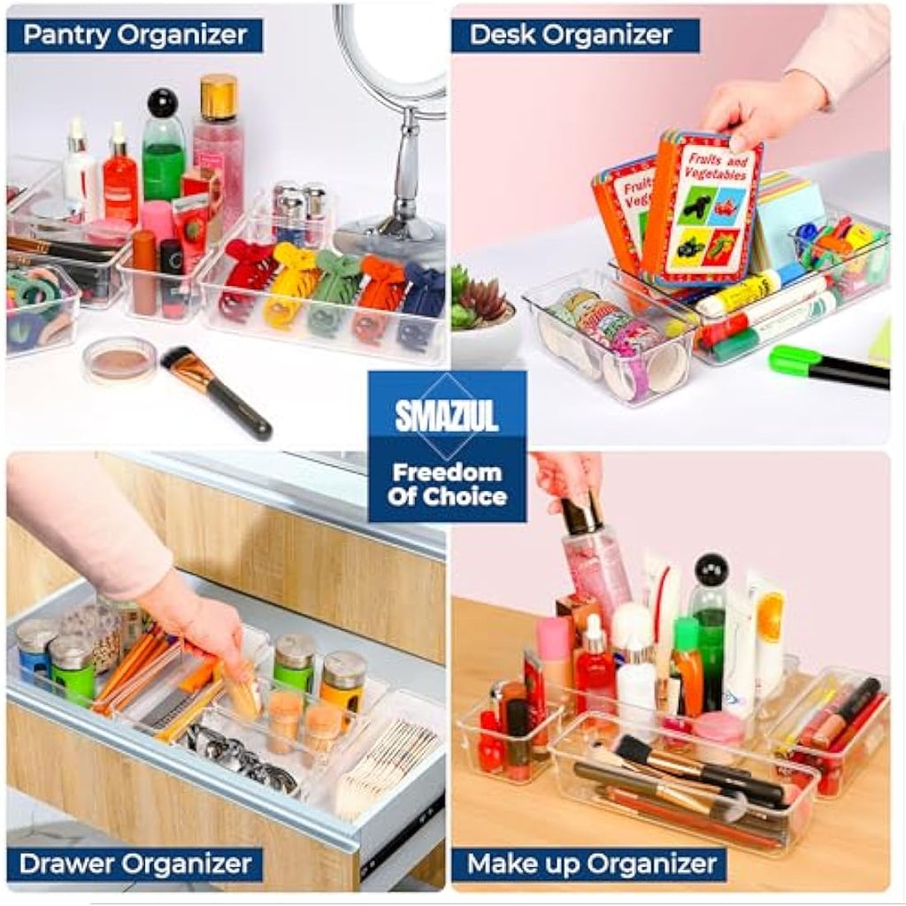 SMAZIUL 14 Pcs Clear Acrylic Drawer Organiser Set | 4 Sizes