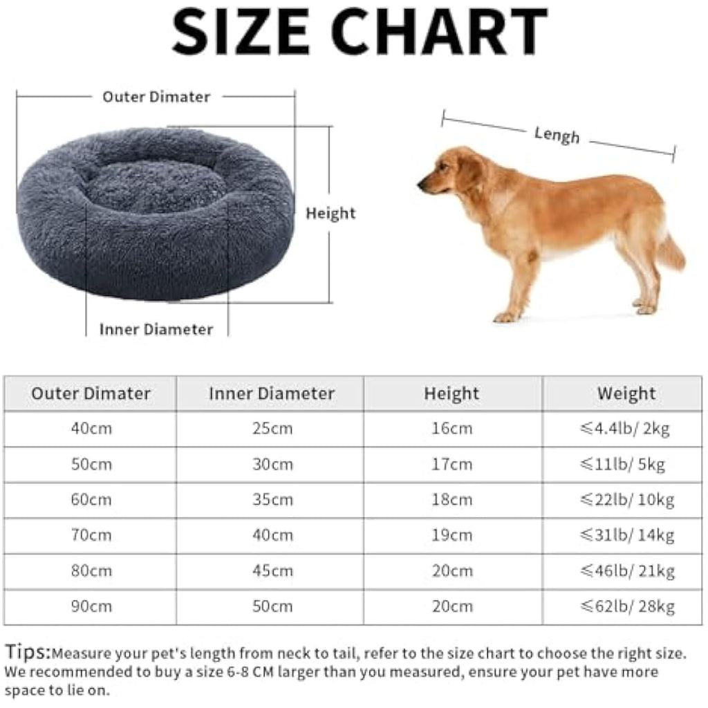 YOJOGEE Calming Donut Cat Bed – Washable Faux Fur Pet Bed, Grey 40cm