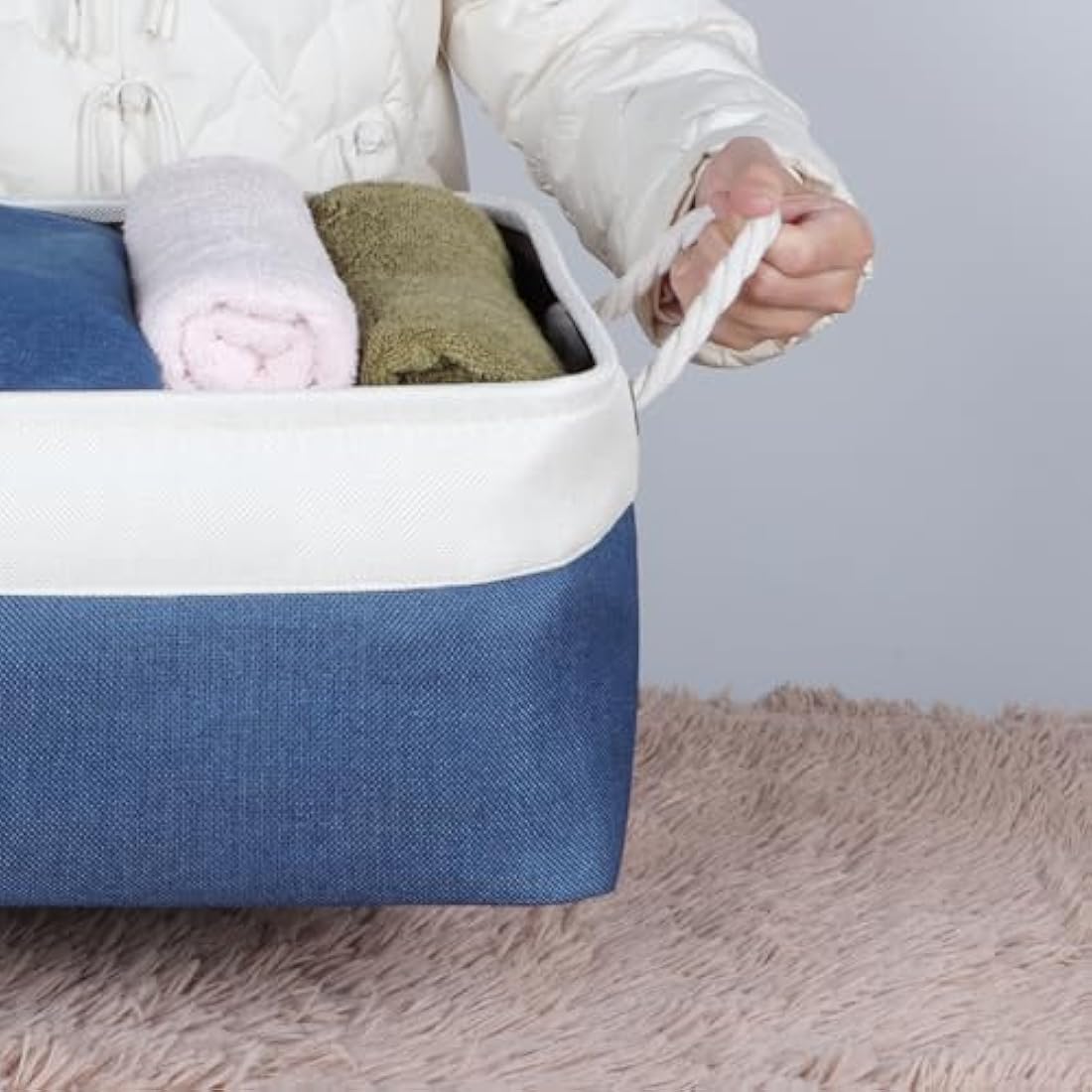 Foldable Linen Storage Baskets – Blue Fabric Bins, 3 Pack