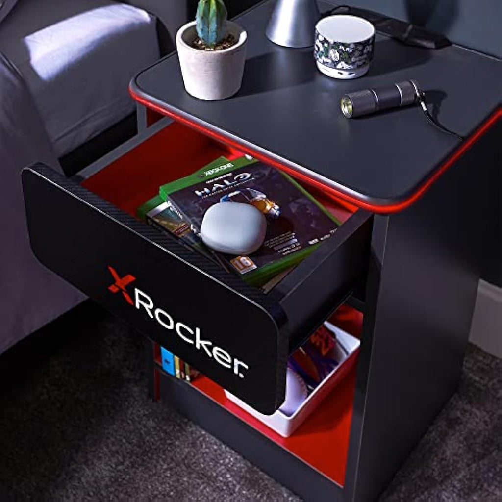 X-Rocker Carbon-Tek Gaming Bedside Table with RGB & Wireless Charging