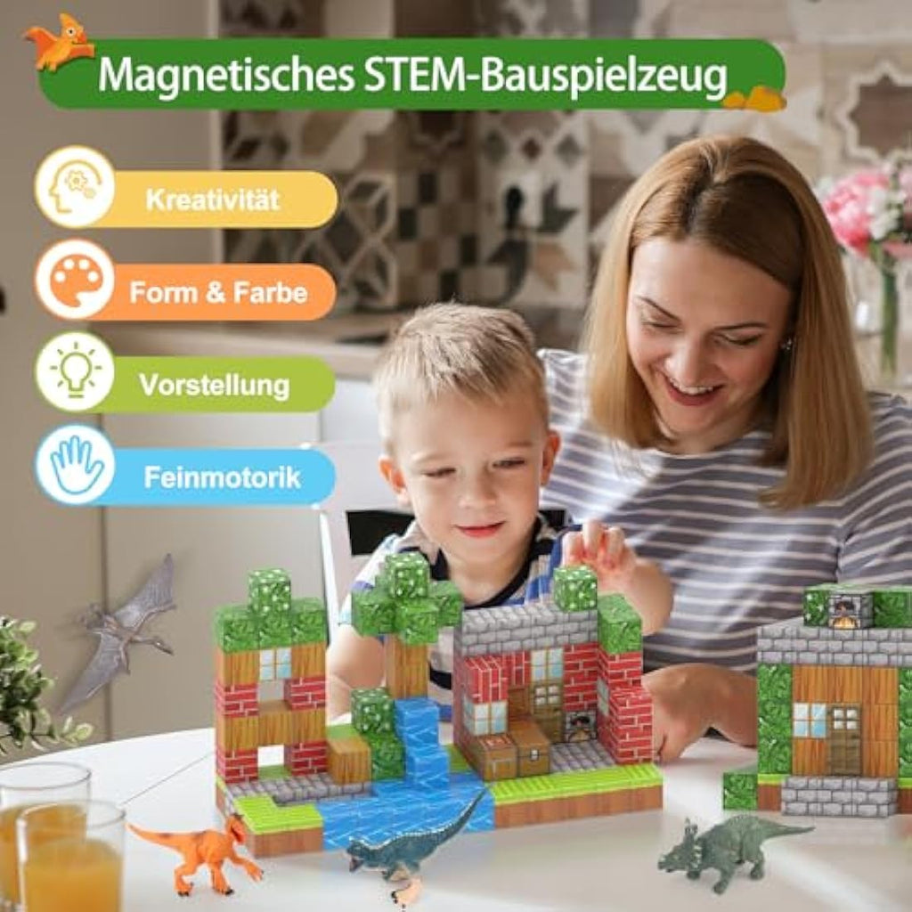 Demolike 110PCS Magnetic Blocks with 6 Dinosaur Toys – STEM Building Set