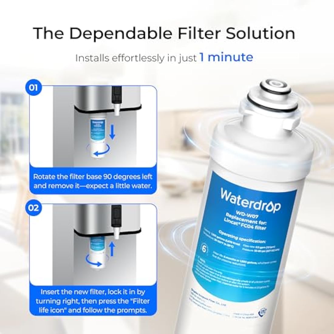 Waterdrop Replacement Filter for Lincat FC04 FX Series Boilers – 2 Pack