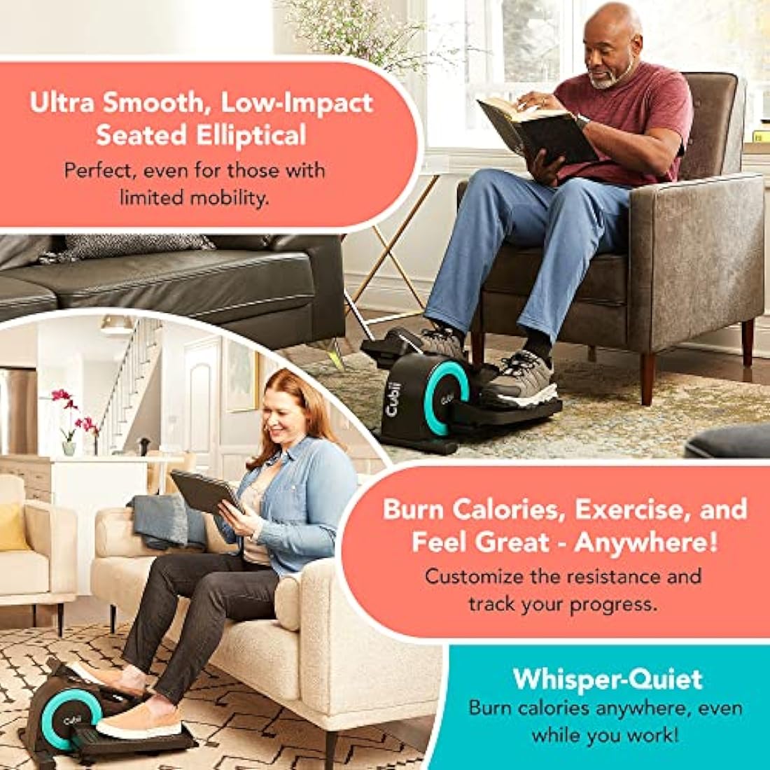 Cubii JR1 Seated Under Desk Elliptical - Compact Pedal Exerciser