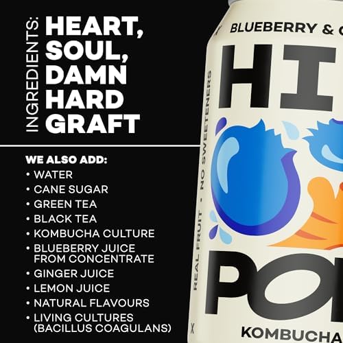 Hip Pop Blueberry & Ginger Kombucha | Vegan Gut Health Drink | 24 x 330ml