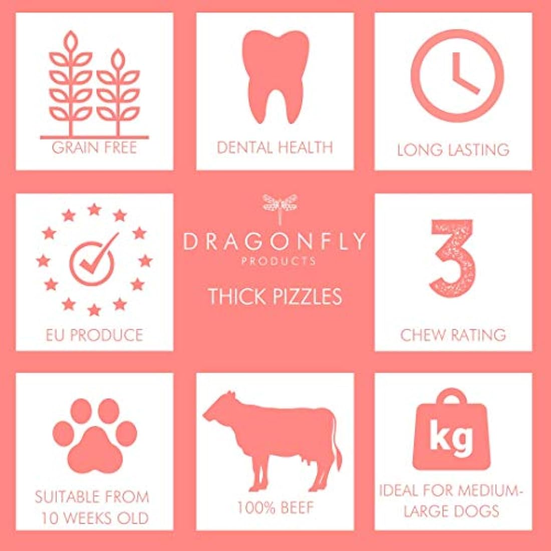 Dragonfly Products | 10 Pack Thick Beef Pizzle Bully Sticks for Dogs