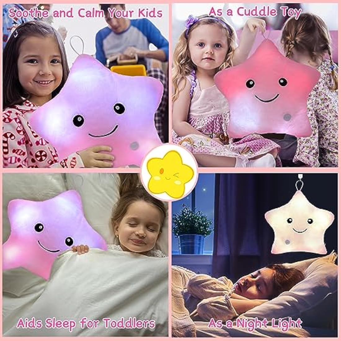 NYOBABE Light Up Star Sensory Plush - Autism Sleep Aid Toy for Kids, Pink