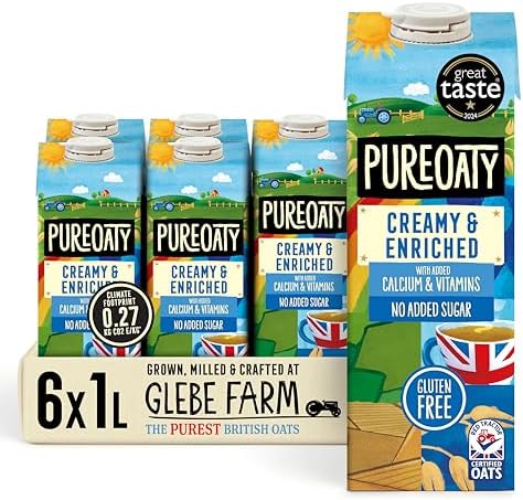 Glebe Farm PureOaty Barista Oat Milk – Gluten Free & Enriched, 6 x 1L