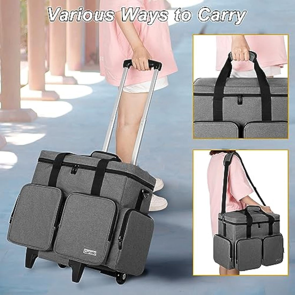 CURMIO Rolling Scrapbook Tote | Wheeled Craft Bag with Laptop Sleeve – Grey