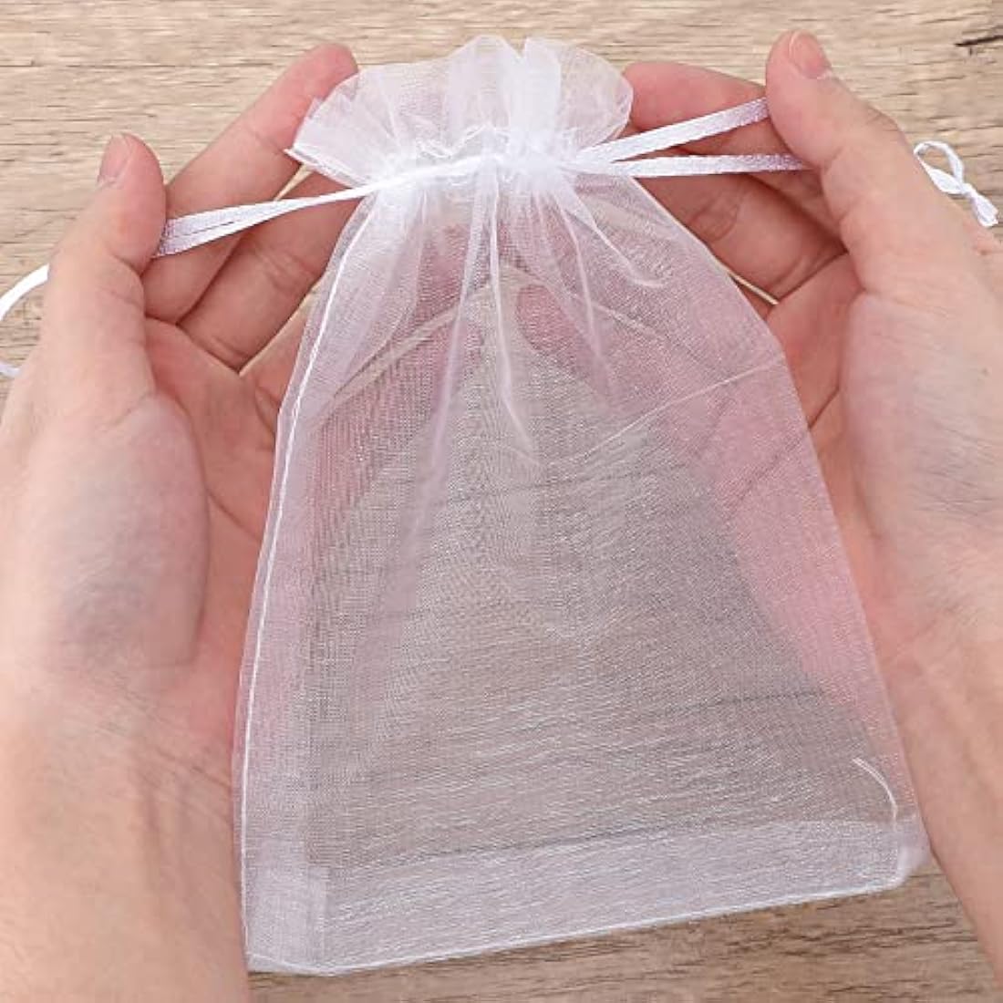 G2PLUS White Organza Gift Bags - 100 PCS Mesh Jewelry Pouches (13x18cm)