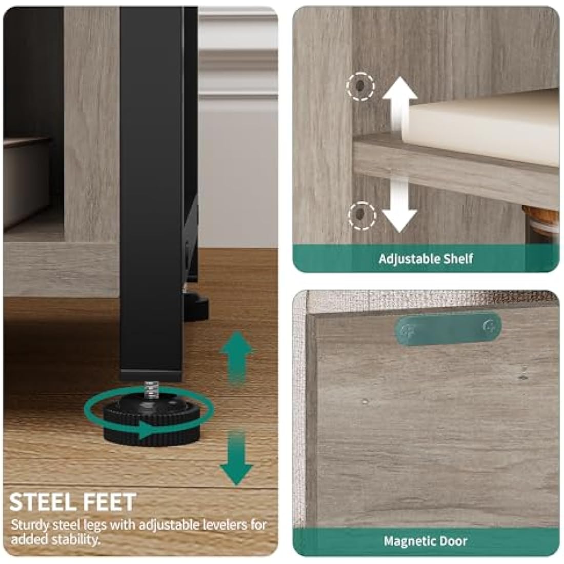 YITAHOME Side Table with Charging Station – Grey X-Shaped Bedside Table