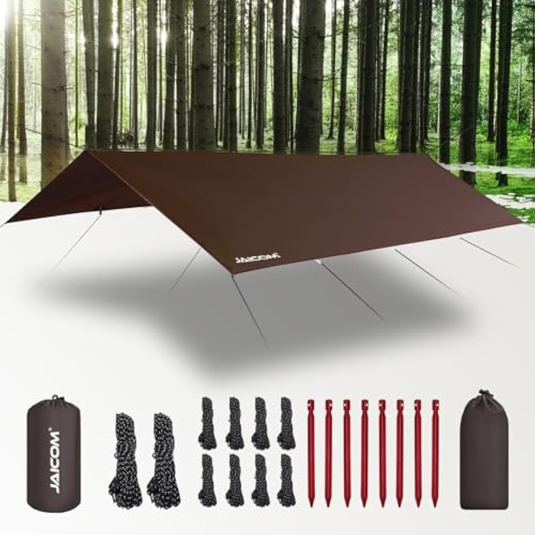JAICOM Waterproof Camping Tarp | 3x5m PU3000mm UV Shelter - Brown