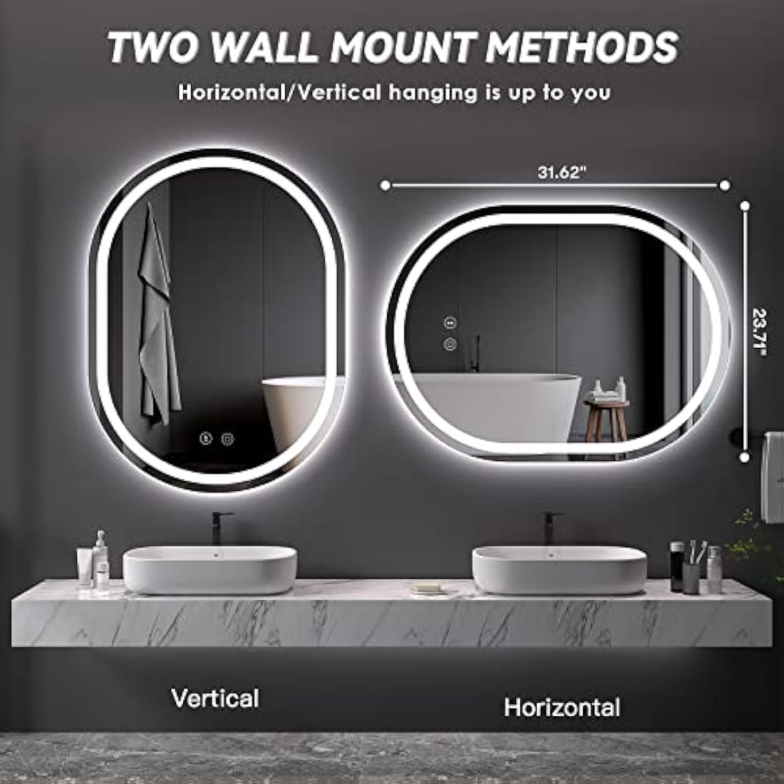 Dripex 60x80cm Oval LED Bathroom Mirror | Anti-Fog Dimmable Vanity Light